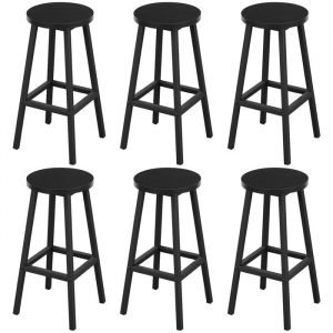 Klihome - Lot de 6 Tabourets de Bar Si&egrave;ge Rond en Bois d'Ing&eacute;nierie - Structure M&eacute;tallique - Tabouret Fixe Haut - Chaise Haute Cuisine - Repose-Pieds