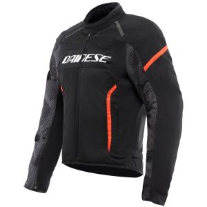 Dainese Air Frame 3 Tex Jacket, Veste de Moto d'&eacute;t&eacute; en Tissu avec Doublure Coupe-Vent, Homme, Black/Black/Red-Fluo, 58
