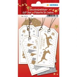 Herma Etiquettes cadeaux de Noël - 3D, 5 cm de diamètre, 4 pièces, rouge et argent vous recevrez 10 paquets de 4 pièces chacun