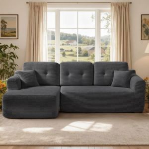 VASAGLE Sofa d&rsquo;Angle Modulable, Canap&eacute; 3 Places Sans Montage, Grande M&eacute;ridienne Gauche, pour Salon ou Chambre, Gris