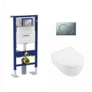 Geberit Pack WC UP320 + Cuvette AVENTO Villeroy & Boch + Plaque Chromé Mat*