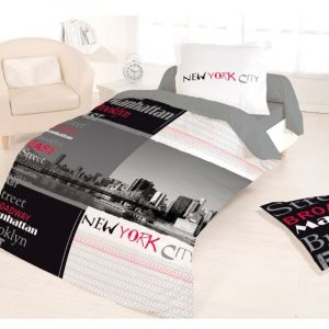 Dourev Housse de couette 140x200 manhattan + 1 taie 100% coton