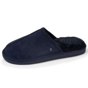 Isotoner Chaussons mules Homme Cuir Marine fourrées