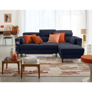 Alicante - canap&eacute; d'angle r&eacute;versible convertible avec t&ecirc;ti&egrave;res - coffre - 4 places - en tissu textur&eacute; - Bleu marine