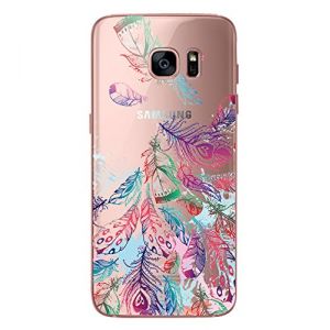 Novago Galaxy S7 Coque transparente souple ultra slim et solide avec impression pour Samsung Galaxy S7- Plumes colorées 2