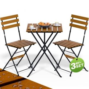 Ensemble de balcon 1 table et 2 chaises pliable en bois d'Acacia
