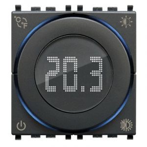 VIMAR, gris 02973 Thermostat à roulette connecté, sortie à relais, technologie Bluetooth et WiFi, 1 entrée pour capteur de température extérieure, chauffage et climatisation ON/OFF et PID, 2 modules