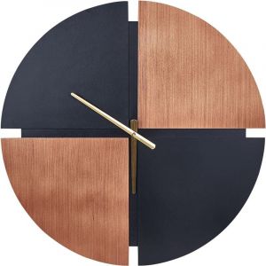 Beliani Horloge Murale Moderne Ronde 60 cm en mdf Noir et Bois Clair à Piles aa Aramon