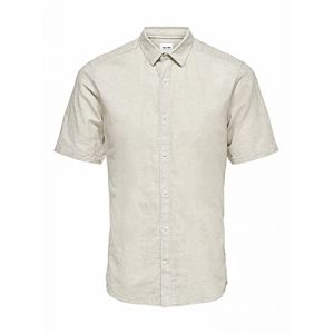 Only & Sons Chemise &agrave; manches courtes en lin m&eacute;lang&eacute; - Beige-Neutre