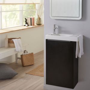 Meuble lave-mains noir mat avec porte serviette sans robinetterie - l.48 X H. 72.5 cm - pour robinetterie à gauche - Austria