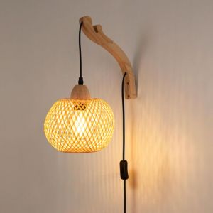 Barcelona led Applique murale en osier et bois "Phuket" - Avec câble et prise boho chic