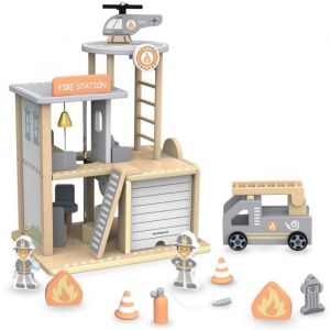 Image de mamabrum Caserne de Pompiers en Bois avec Camion, Hélicoptère, 2 Pompiers, ÉChelle, Extincteur, Bouche d'incendie - Kit de Jeu Éducatif pour Enfants 3+ Ans (12 PièCes) (HyperMotion, neuf)