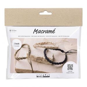Mini Craft Kit Macram&eacute;, noir, brun olive, sable, Bracelet, 1 paquet