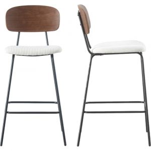 Lot de 2 tabourets de bar en velours côtelé beige - Dany