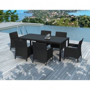 Image de Delorm Design ESCONDIDO - Table et chaise de jardin 6 personnes en résine tressée noire