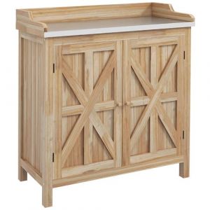 Outsunny Table de rempotage armoire de jardin 2 en 1 bois sapin acier - Beige
