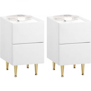 WOLTU Lot de 2 Table de Chevet avec 2 Tiroirs, Table d'Appoint Moderne 30x40x51cm, Montage Facile, Blanc+Doré W0ETT0148-2