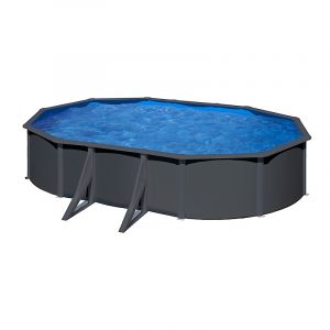 Gre Piscine ovale en acier gris antrhacite 6,34m x 3,99m x H:1,22m
