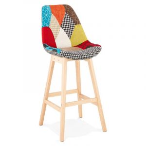 Declikdeco Tabouret de Bar Multicolore Dossier Rectangulaire et piétement Beige FIERY
