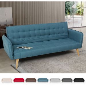 Image de Modus Sofà Canapé lit 3 places clic clac en tissu inclinable design nordique Malibu, Couleur: Bleu