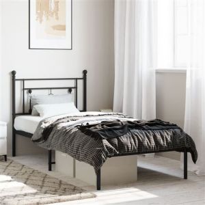 VidaXL Cadre de lit métal avec tête de lit noir 90x190 cm