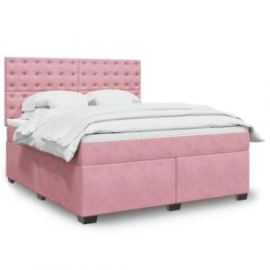 VidaXL Sommier &agrave; lattes de lit avec matelas Rose 180x200 cm Velours, lit, lit &agrave; plate-forme, lit &agrave; panneaux, meuble de chambre &agrave; coucher, canap&eacute;-lit
