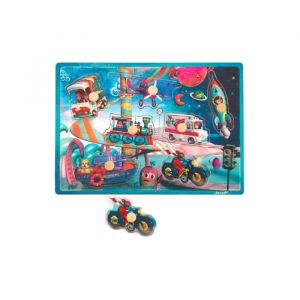 Janod Puzzle Bouton En Bois Musical Les V&eacute;hicules (Avion Fusee Train Camion Bateau Ambulance Moto) 7 Pieces - Puzzle enfant A Encastrer