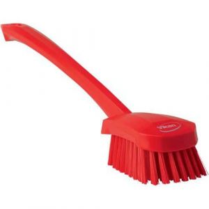 Vikan Hygiène - Brosse à vaisselle - Avec manche long - Fibres dures - Rouge