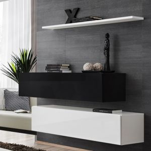 Image de Lot de 2 Bancs Muraux & Étagère " SBII" 130cm Noir & Blanc