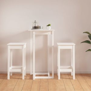 VidaXL Ensemble de bar 3 pcs Blanc Bois de pin massif White