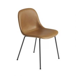 Muuto Chaise - FIBER CHAIR 4 pieds acier coque cuir Cognac Coque fibres de bois et plastique, Revêtement cuir, Piètement acier finition époxy L 51 x P 53 x