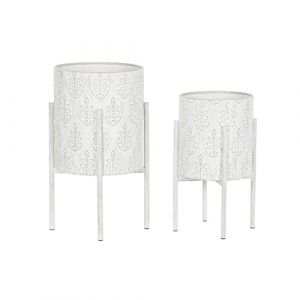 Set de pots de fleurs DKD Home Decor M&eacute;tal Blanc Shabby Chic (31 x 31 x 58 cm)
