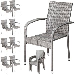 Set de 8 chaises de jardin grises polyrotin empilables