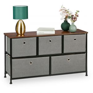 Relaxdays Commode à 5 tiroirs, HLP : 54,5 x 100 x 30 cm, Meuble de Rangement, Style Industriel, Buffet, Gris/Marron