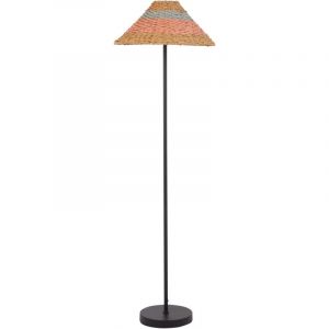 Beliani Lampadaire Boho en Métal avec Abat-Jour en Papier Naturel Rose Bleu Noir et Beige Kyoga