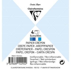 Clairefontaine 914292C - Un paquet de 4 bandes de cr&eacute;pon ignifug&eacute;, 5cmx10m, assortiment bleu