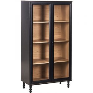 Beliani Armoire &agrave; Vitrine D&eacute;corative en Bois d'Ing&eacute;nierie Buffet Meubles de Salle &agrave; Manger Salon Noire Tingledale