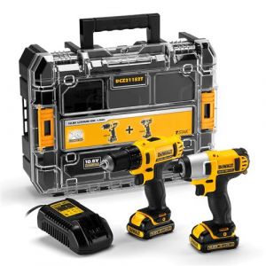 Dewalt Lot perceuse DCD710 + Visseuse à chocs DCF815 - 2 batteries 10.8V 1.5Ah, chargeur - DCZ211S2T