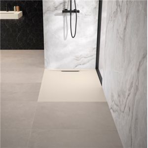 Kinedo Receveur de douche Kineline bonde côté L 1,40 mx90 sable texture granit évac. caniveau (cache-bonde, grille et bonde extra plate inclus)