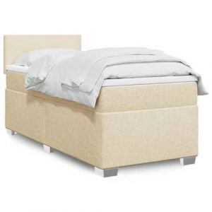 VidaXL Sommier &agrave; lattes de lit avec matelas Cr&egrave;me 90x200 cm Tissu, lit, lit &agrave; plate-forme, lit &agrave; panneaux, meuble de chambre &agrave; coucher, canap&eacute;-lit