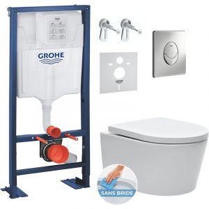 Image de Grohe Pack WC bâti-autoportant Rapid SL + WC SAT sans bride + Abattant softclose + Plaque chrome (Autoportant-SAT-2)