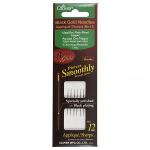 Clover Lot de 6 Aiguilles &agrave; Appliqu&eacute; noir-dor&eacute; longues -