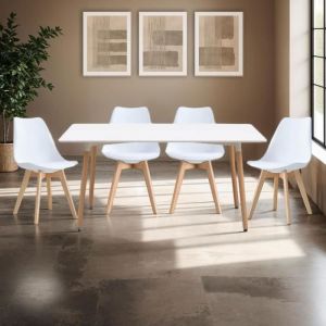 M&S Ensemble table rectangulaire de repas + 4 chaises blanches - scandi