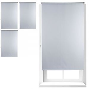 Relaxdays Store Enrouleur, lot de 4, Thermique, Chaînette latérale, Fixation sans perçage, 100x160, largeur tissu 96 cm, blanc