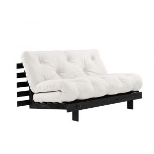 Canapé convertible futon ROOTS pin laqué noir matelas 140 x 200 cm coloris naturel