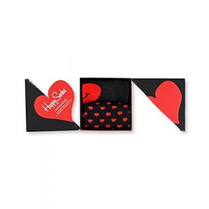 Happy socks 2-Pack I Heart You Socks Gift Set, color&eacute;s et amusants, Chaussettes pour homme et femme, Noir-Rouge
