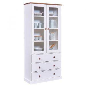 SOCOA - Vitrine 2 Portes 3 Tiroirs en MDF Laqué Blanc - Blanc