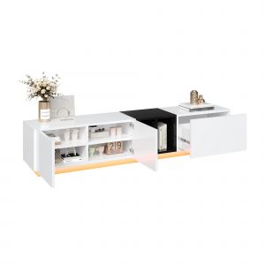 Meuble TV 190 x 40 x 35cm,Avec Tiroirs et &Eacute;tag&egrave;res Ouvertes,Robuste & Facile d&iquest;Entretien,Noir et Blanc