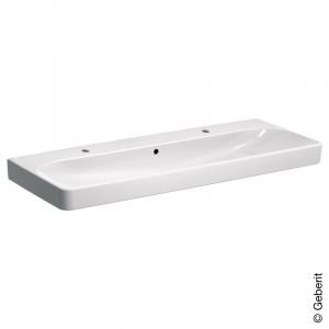 Geberit Smyle Carr&eacute; lavabo 500253, 120x48cm, avec deux trous pour robinet, avec trop-plein, Coloris: Blanc, avec KeraTect - 500.253.01.8