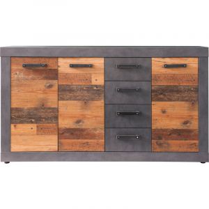 Ebuy24 - Indy Commode, 3 portes, 4 tiroirs, imitation chêne gris, vieux bois.